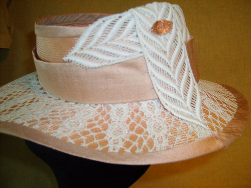 Open Top Dupioni Silk Hat Appliqued with Lace